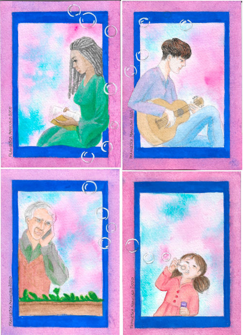 Francesca Mancuso - self-isolation - watercolour postcards - set of 4